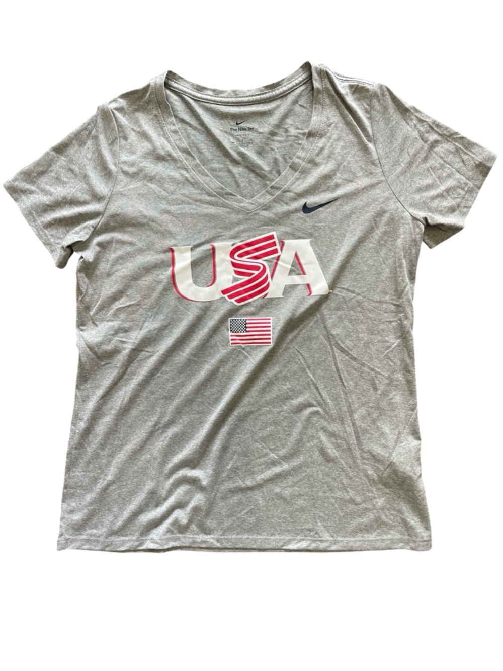 Nike Women's Large Gray USA Baseball V-Neck Tee, T-Shirts 3/$15 Bundle pricing